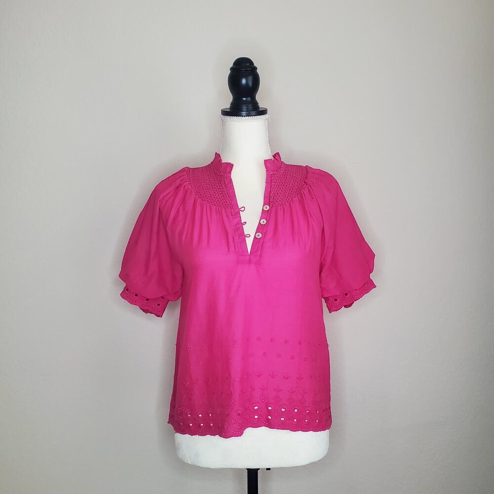 House of Harlow 1960 Hot Pink Eyelet Puff Sleeve Blouse XS NWT